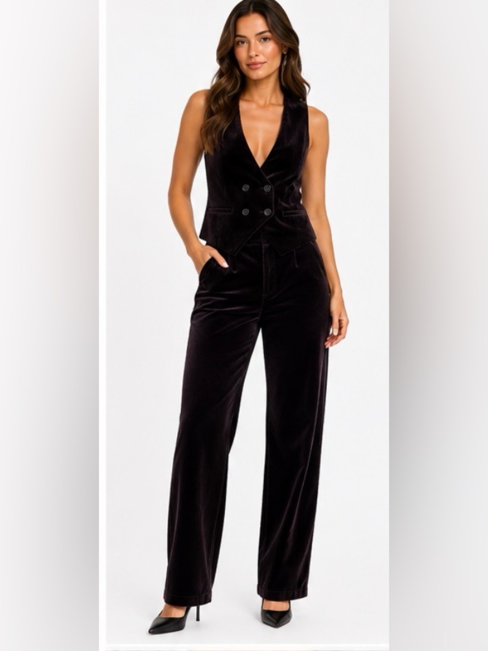 2 pc Express Black Velvet Wide Leg Pants and vest